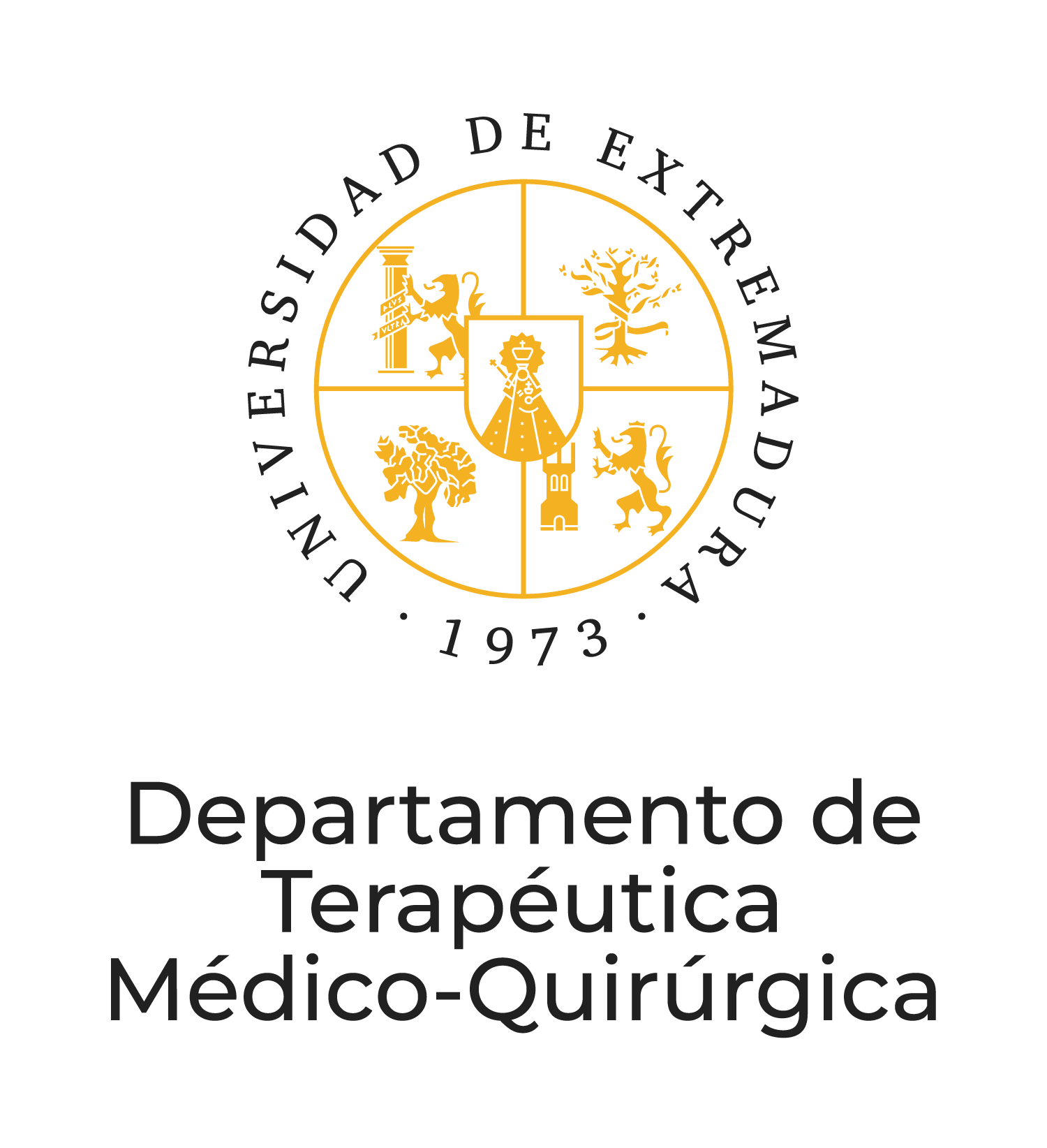 Logotipo del Departamento de Terapéutica Médico-Quirúrgica de la Universidad de Extremadura vertical en color